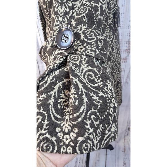 Anthropologie LUII S/M Brown Damask Swing Coat Tapestry‎ Wool Blend 3/4 Sleeve - Picture 5 of 9